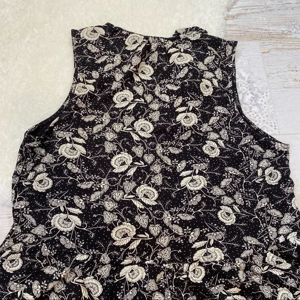J. Crew Black and White Floral Print V Neck Peplum Top